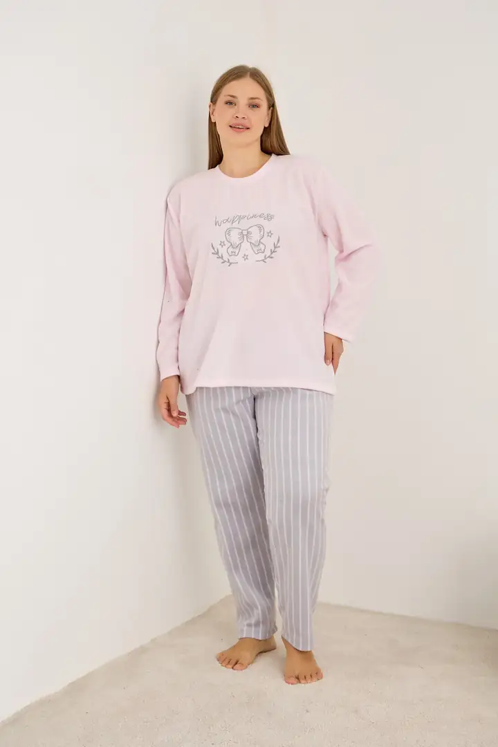 Büyük Beden Polar Kışlık Örme Pijama Takım 25222563