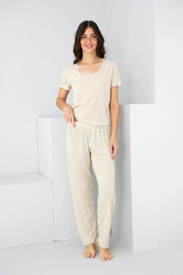 Pointel Ajurlu/Delikli Örme Pijama Takım 7893