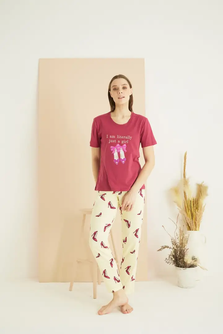 Pamuklu Bisiklet Yaka Örme Pijama Takım25103208