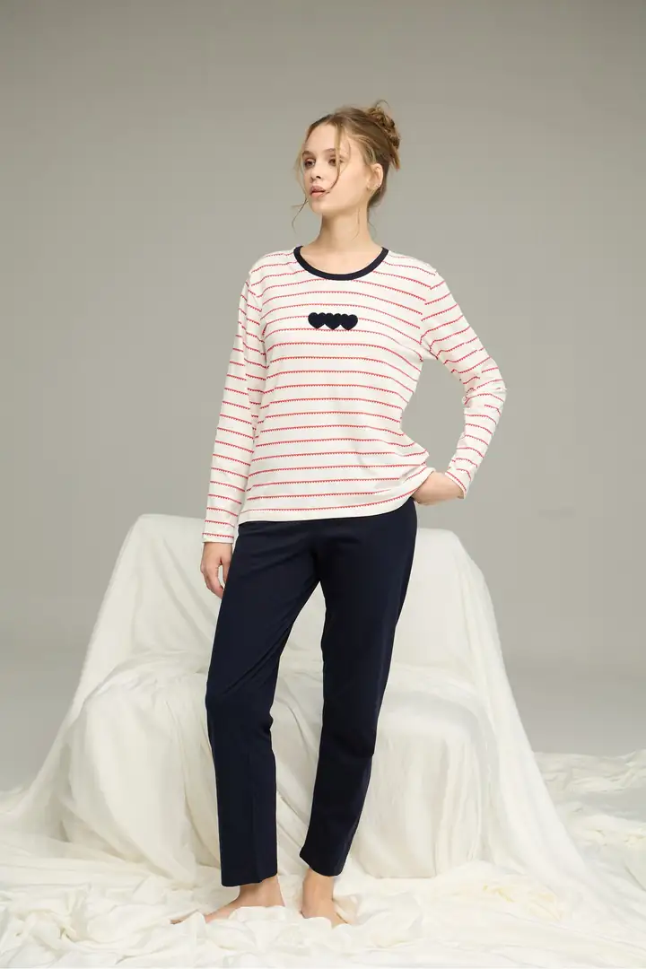 Pamuklu Bisiklet Yaka Örme Pijama Takım25241122