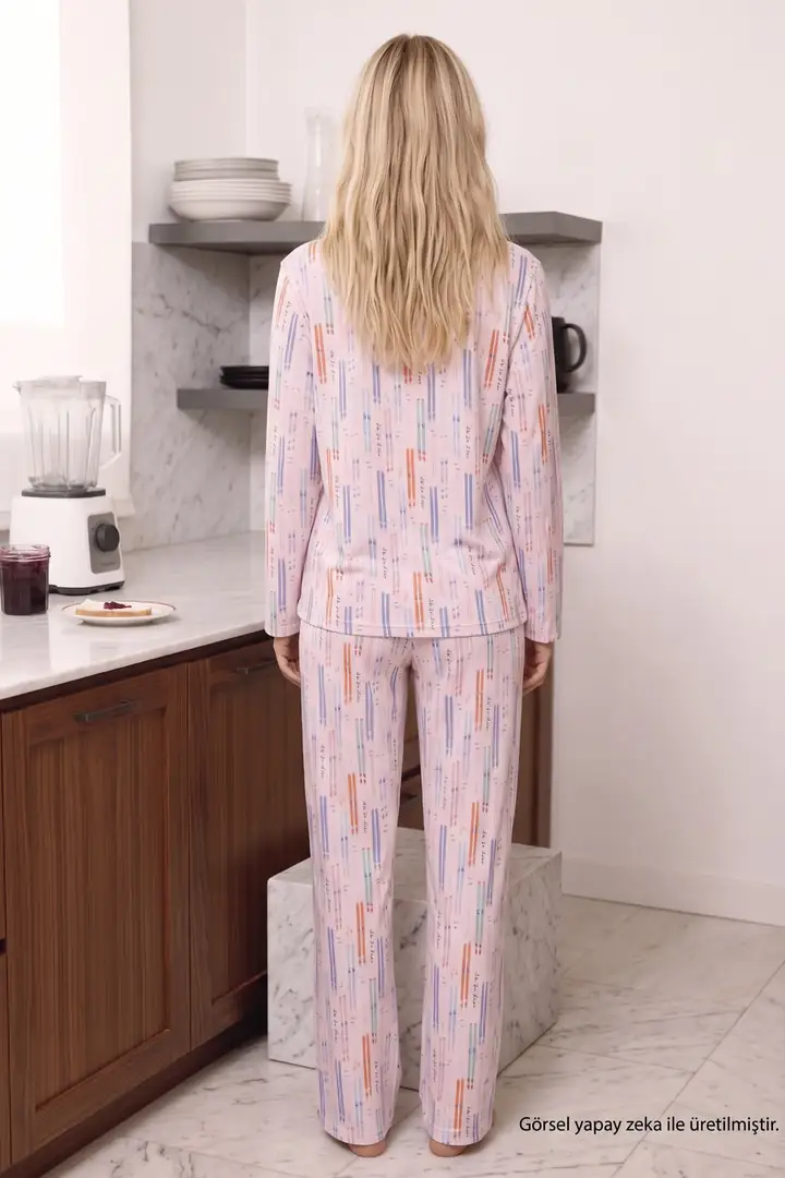 Pembe Desenli Termal Kumaşlı Ultra Soft Yumuşak Düğmeli Örme Pijama Takımı 26226127
