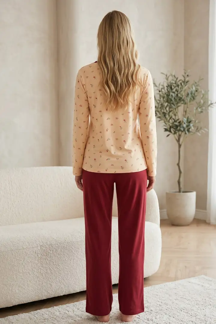 Düğmeli Pamuklu Likralı Örme Pijama Takım 26240314