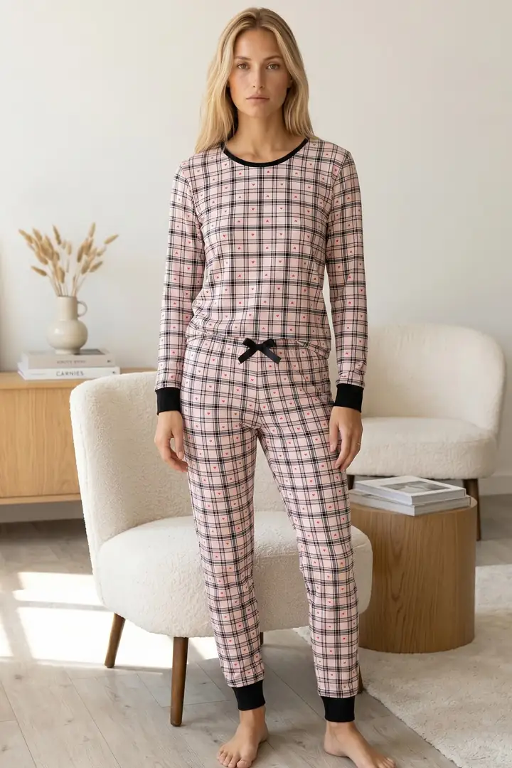 Pamuklu Likralı Bisiklet Yaka Örme Pijama Takım 26240282