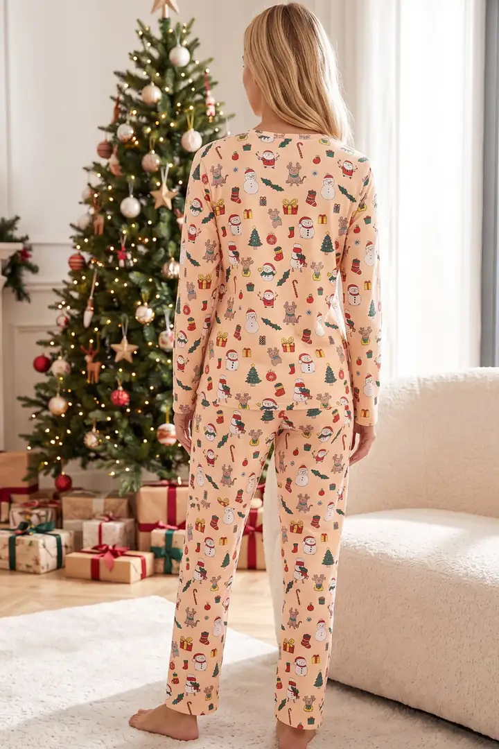 Yılbaşı Temalı Pamuklu Likralı Örme Pijama Takım 26241171