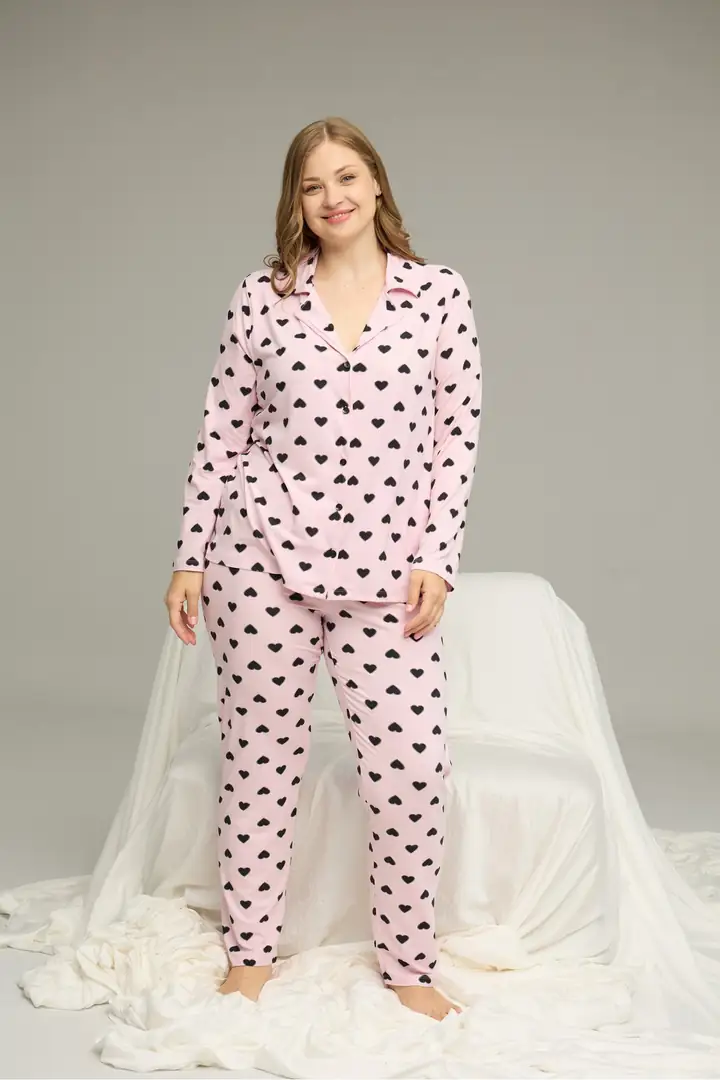 Beden Battal Boy Gömlek Yaka Düğmeli Milan Örme Pijama Takım25224329