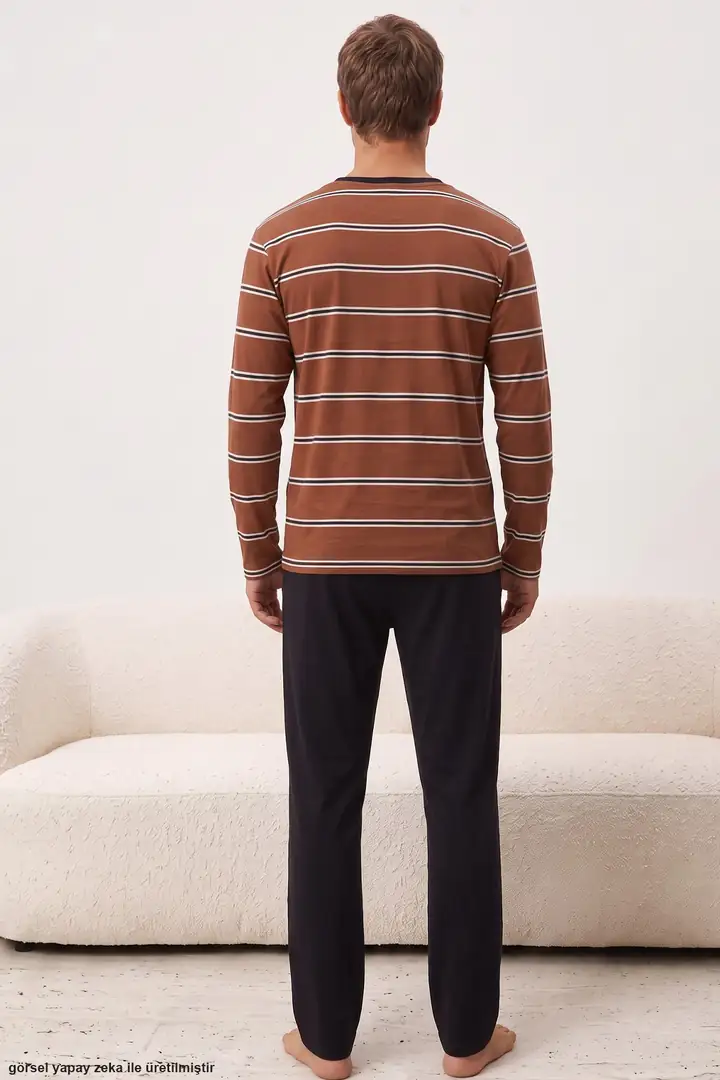 Çizgi Desenli Pamuklu Örme Pijama Takım 8092