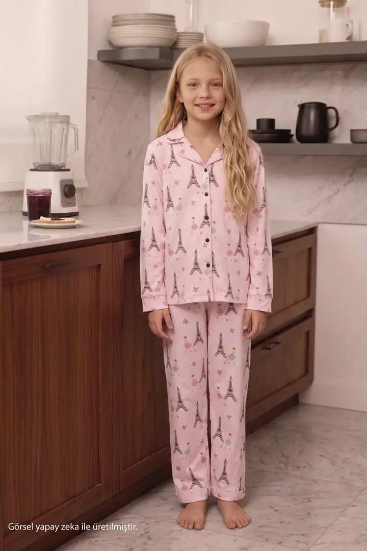 Pembe Desenli Termal Kumaşlı Ultra Soft Yumuşak Düğmeli Örme Pijama Takımı 26226826