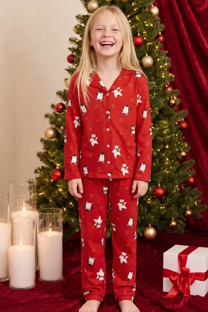 Yılbaşı Temalı Desenli Termal Kumaşlı Ultra Soft Yumuşak Düğmeli Örme Pijama Takımı 26226820