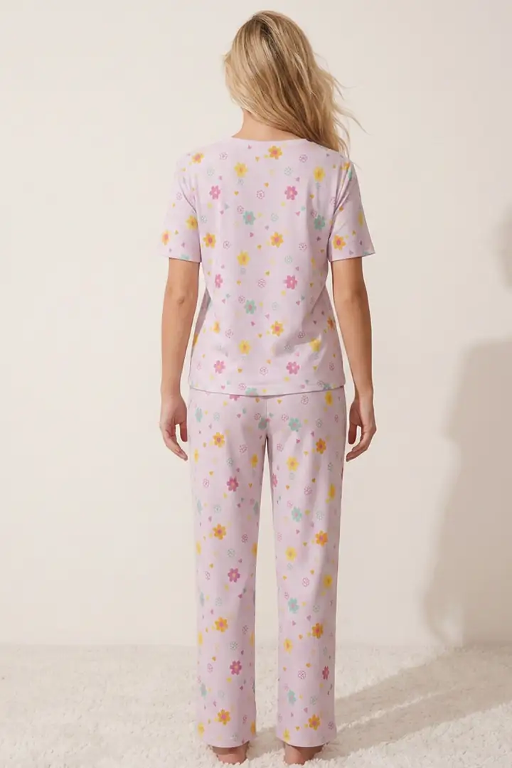 Pamuklu Fitilli Kaşkorse Örme Pijama Takım 26120402