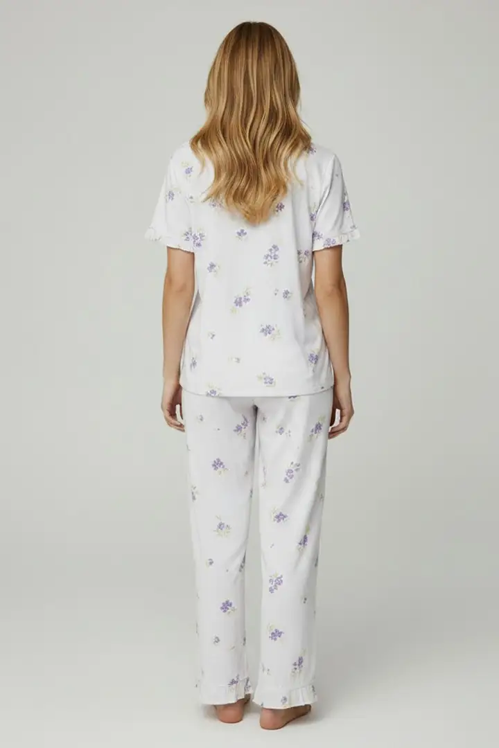 Fırfırlı Düğmeli Pamuklu Örme Pijama Takımı 8035