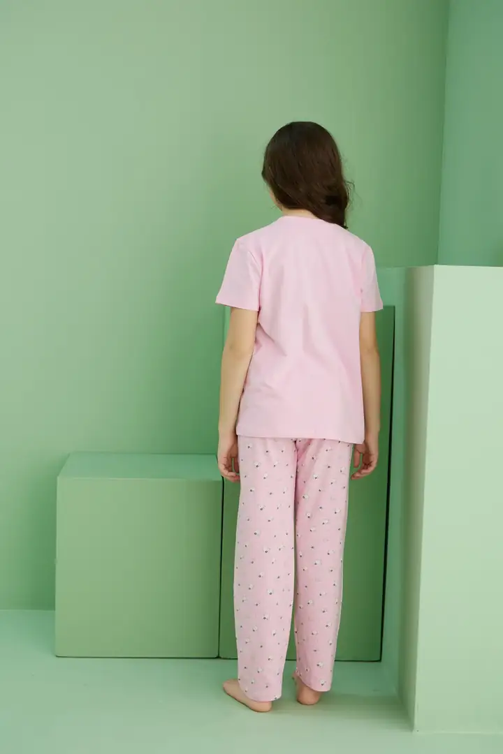 Pamuklu Bisiklet Yaka Örme Pijama Takım25117077
