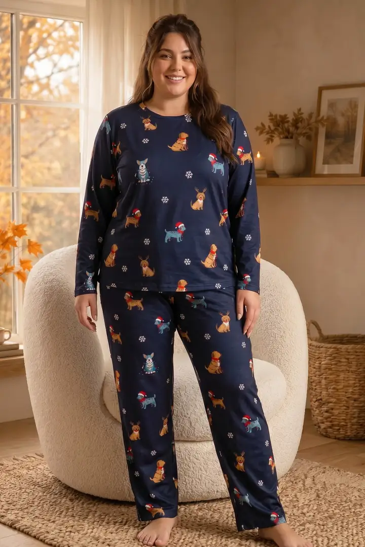 Desenli Termal Kumaşlı Ultra Soft Yumuşak Büyük Beden Battal Boy Örme Pijama Takımı 26226701
