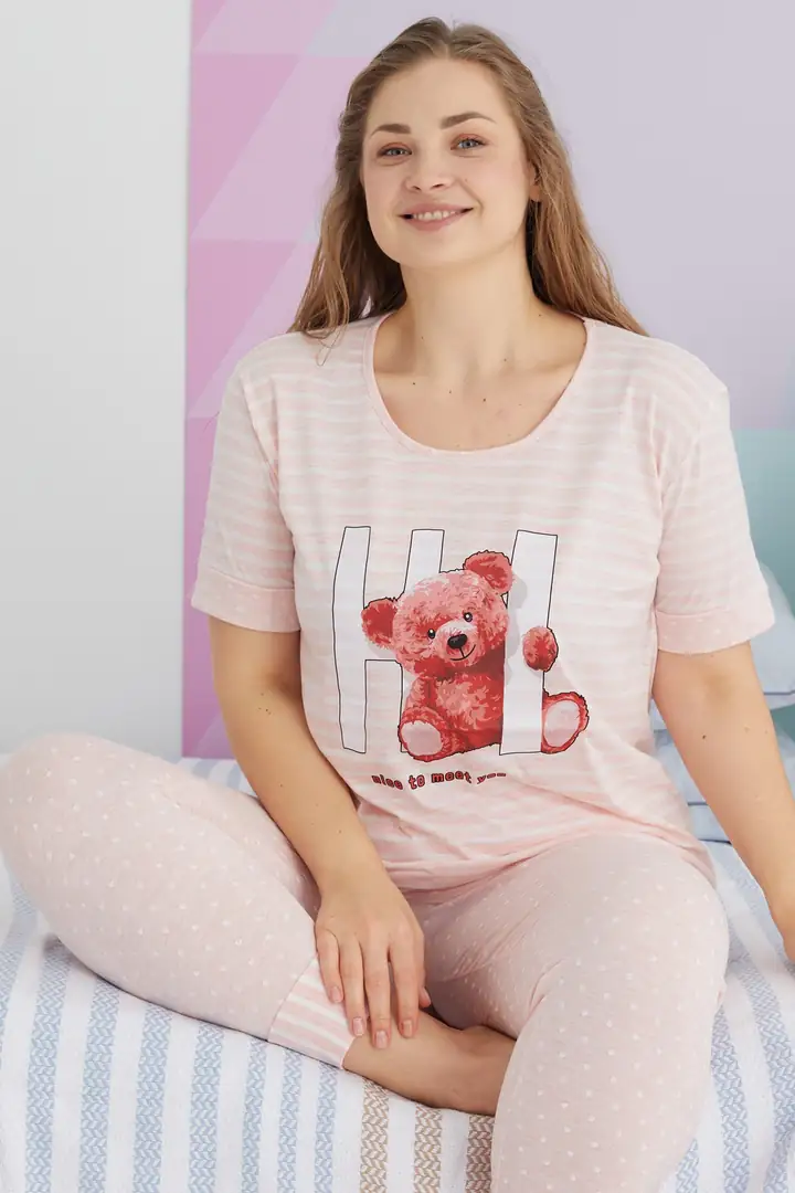 Curve Büyük Beden Battal Boy Pamuklu Örme Pijama Takımı