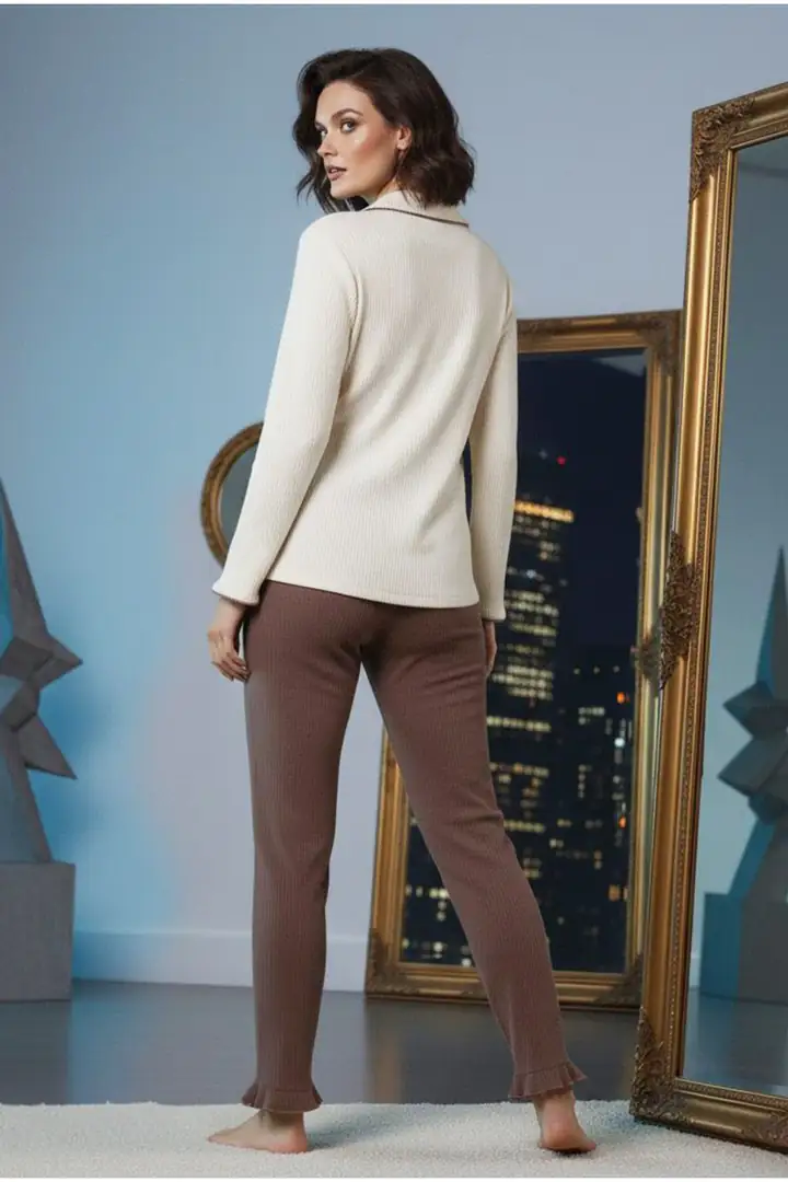 Bürümcük-Krınkıl Uzun Kollu Düğmeli Biyeli Pijama Takım 7933