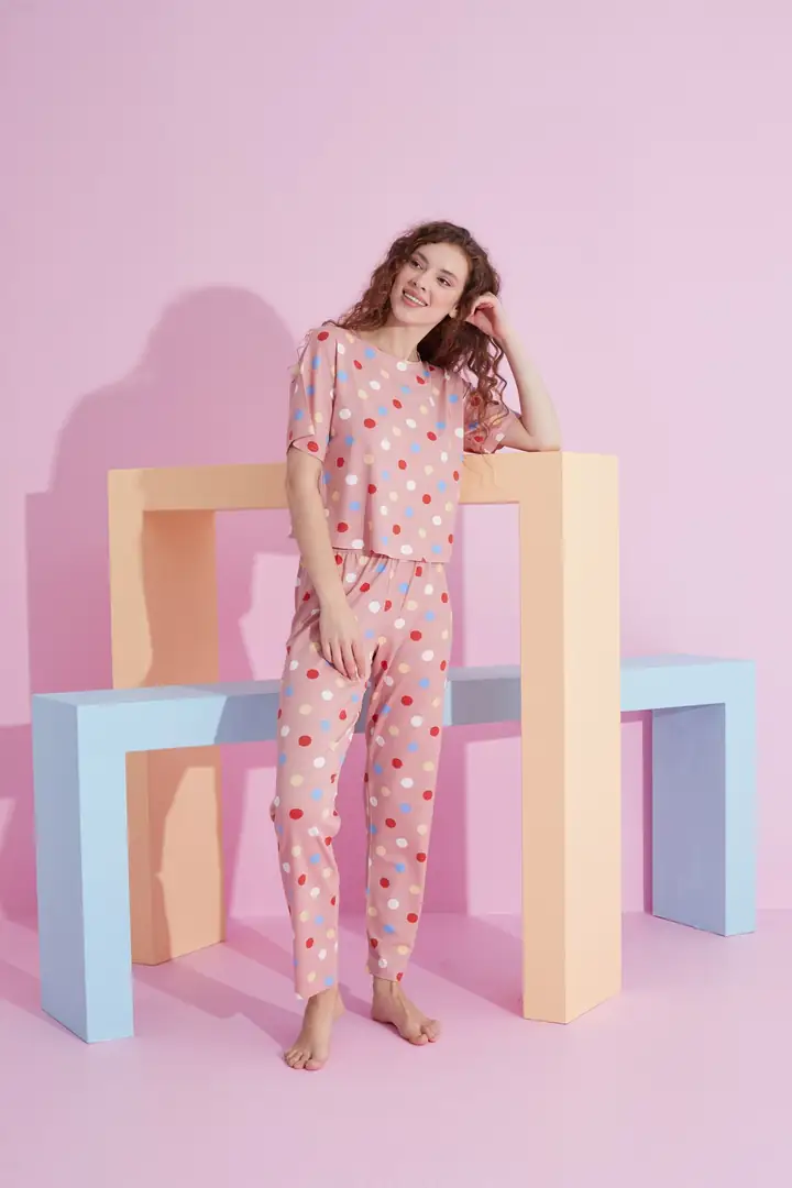 Likralı Örme Pijama Takım 7800