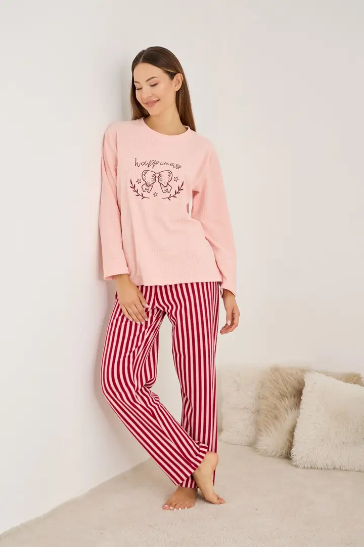 Polar Kışlık Waffle Örme Kumaşlı Pijama Takım