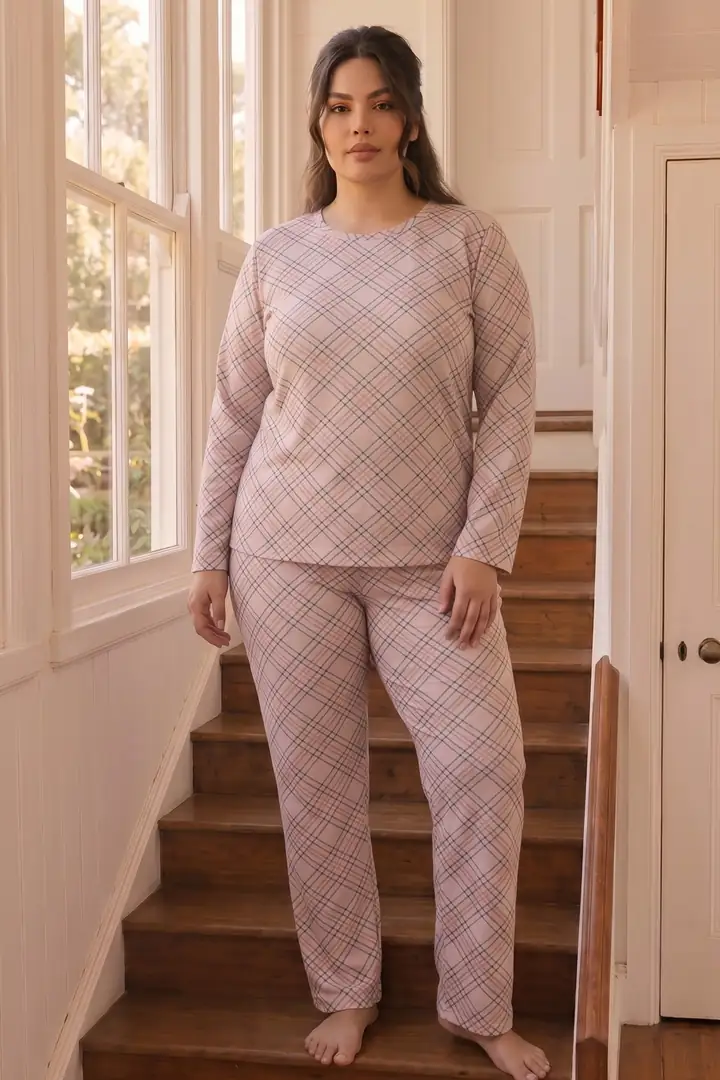 Desenli Termal Kumaşlı Ultra Soft Yumuşak Büyük Beden Battal Boy Örme Pijama Takımı 26226712