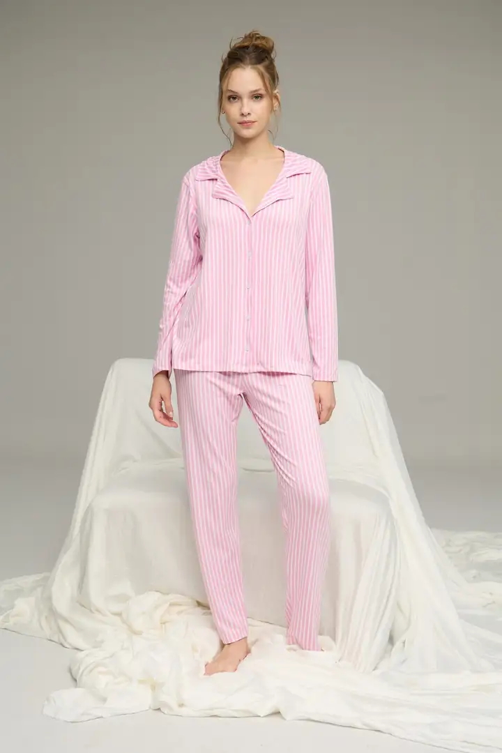 Gömlek Yaka Düğmeli Milan Örme Pijama Takım25224022