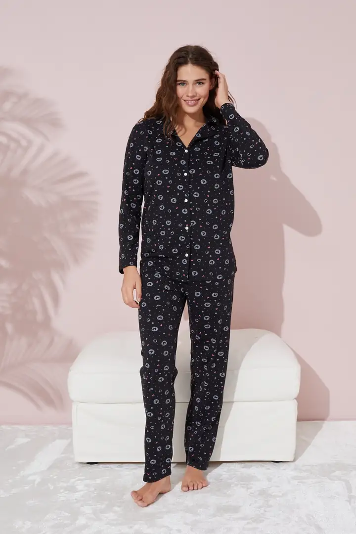 Pamuklu Düğmeli Pijama Takımı