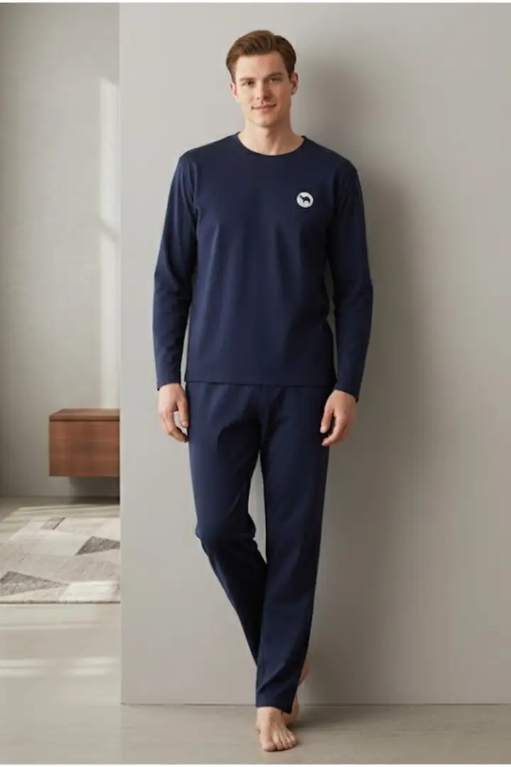 Deve Baskılı Uzun Kollu Örme Pijama Takım