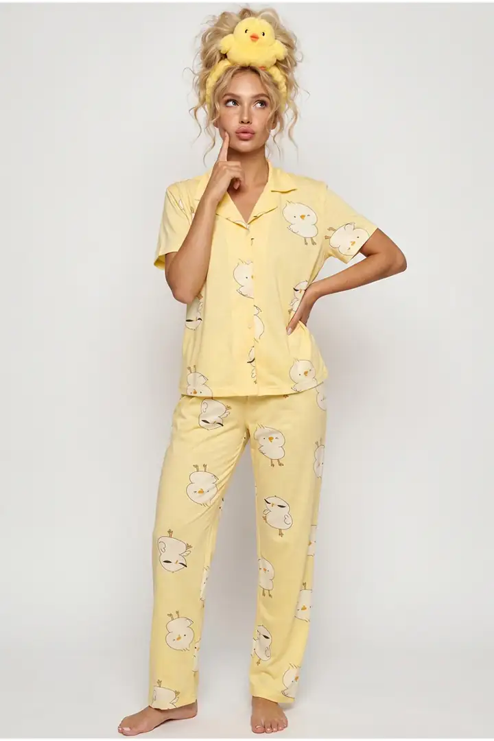 İnce Soft Örme Mevsimlik Düğmeli Pijama Takımı 8002